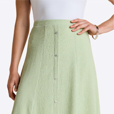 Crinkle Mock Button Front Lined Skirt